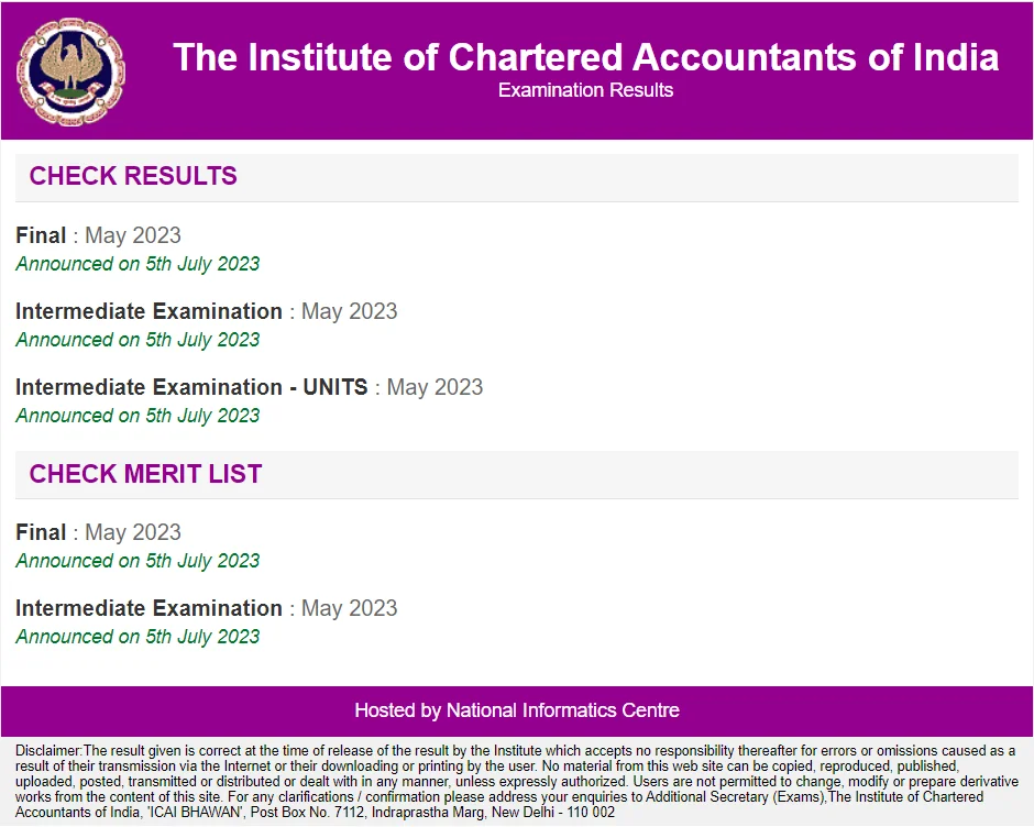 Icai CA Inter Result Check Results Online